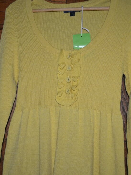 NWT Boden 100% Wool Ruffle Henley Knit Knee Length Dress Yellow 14R - Picture 3 of 10